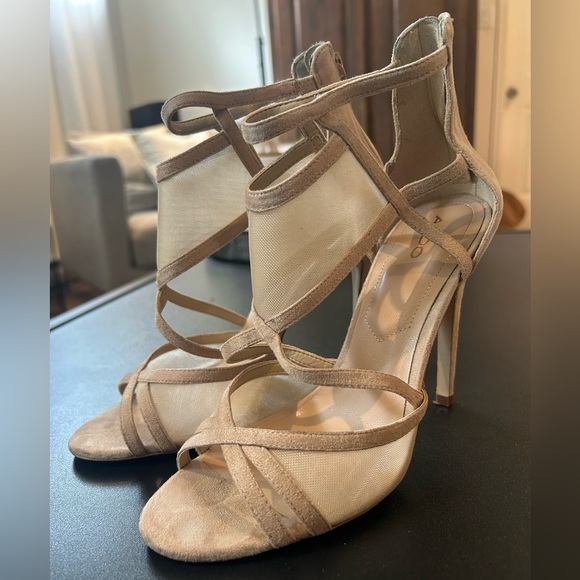 Aldo Shoes - Aldo Beige Suede & Mesh Strappy High Heel Sandals